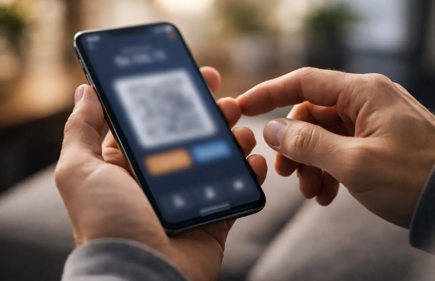 Hand hält Smartphone mit geöffneter Bitcoin-Wallet-App für Transaktion