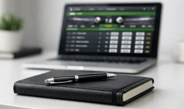 Moderner Laptop zeigt übersichtliche Sportwetten-Oberfläche mit Fußballquoten