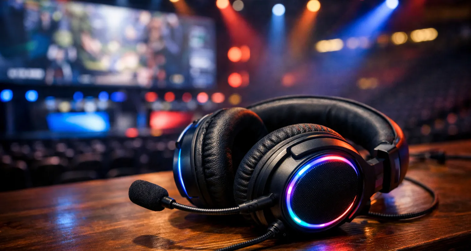 eSports-Arena mit großen Bildschirmen und Gaming-Setup