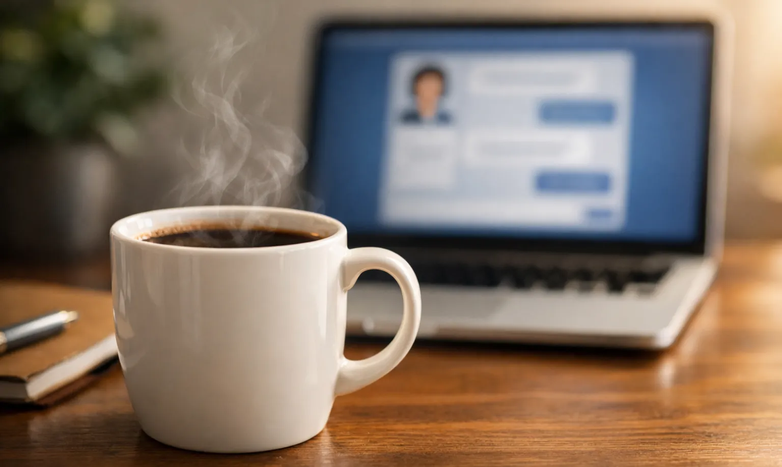 Laptop-Bildschirm zeigt Live-Chat-Fenster mit Kundenservice-Mitarbeiter