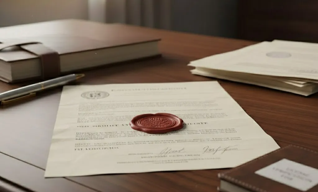 Lupe über offiziellem Dokument zur Überprüfung der Glücksspiellizenz