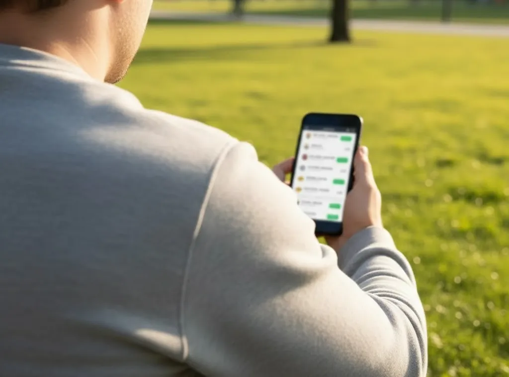 Hände halten Smartphone mit Sportwetten-App im Park