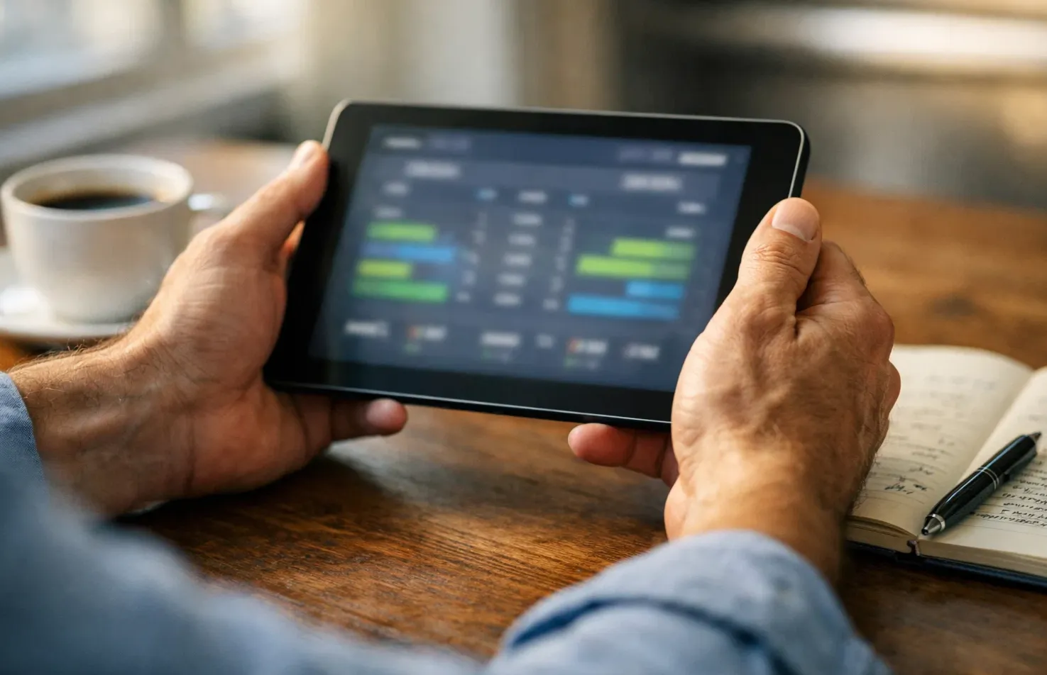 Person analysiert Sportstatistiken auf Tablet für fundierte Wettentscheidungen