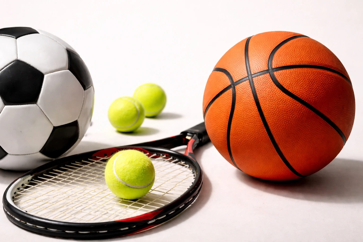 Collage verschiedener Sportarten wie Fußball, Tennis und Basketball